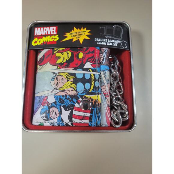 Marvel Comics Avengers Trifold Gen Leather Wallet with Chain in Collectors Tin - Picture 1 of 3